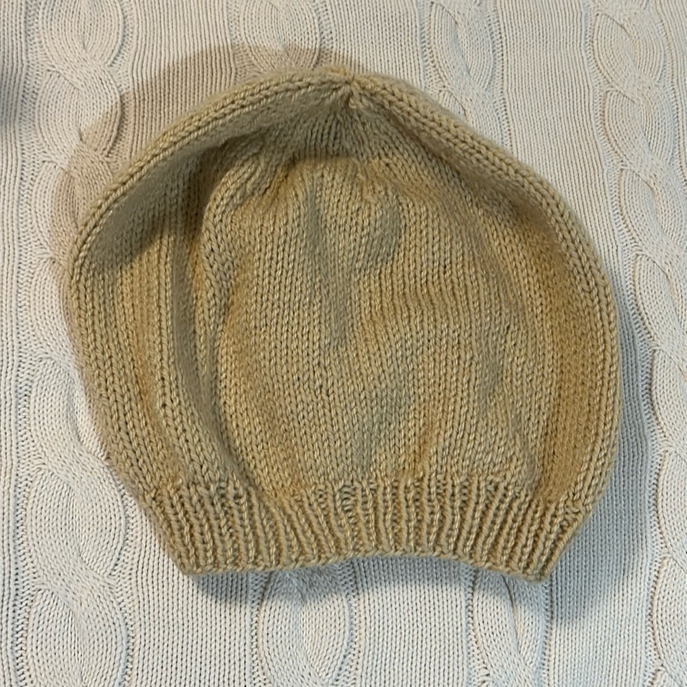 Large Handmade Beige Tan Beanie Knit Hat